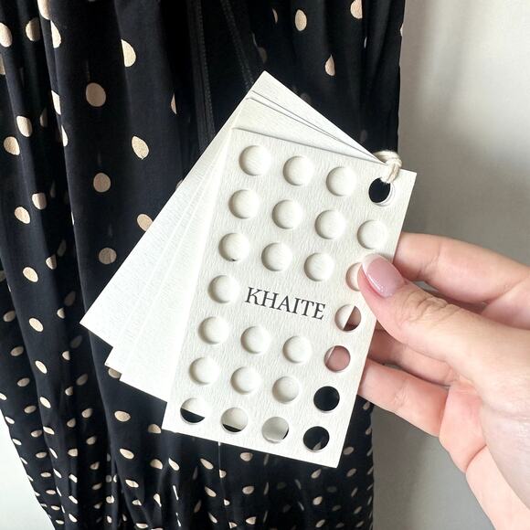 Khaite Robin Pleated Polka Dot Silk Crepe De Chine Maxi Dress Black - Picture 6 of 6